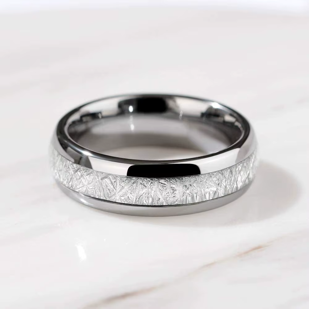 Bague de mariage en acier inoxydable, couleur argent, météorite polie, pour hommes et femmes, bijoux de Couple, bague d'engagement de proposition, 4/6/8mm