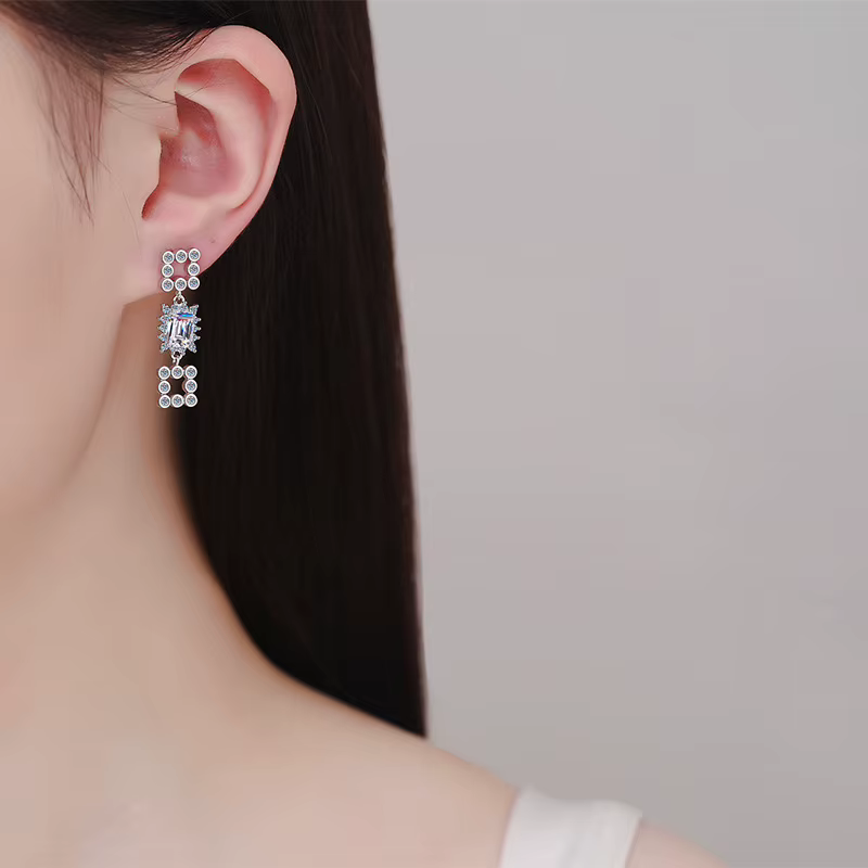 Boucles d'oreilles en argent regardé 925 plaqué or blanc 18 carats pour femme