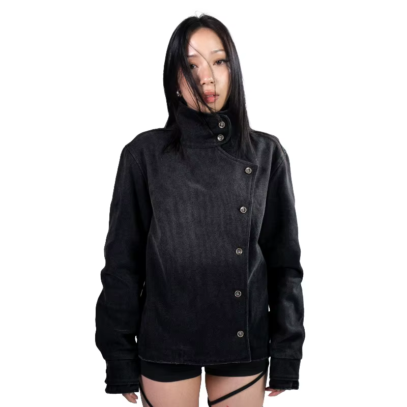 Veste courte à col asymétrique noir pour hommes et femmes