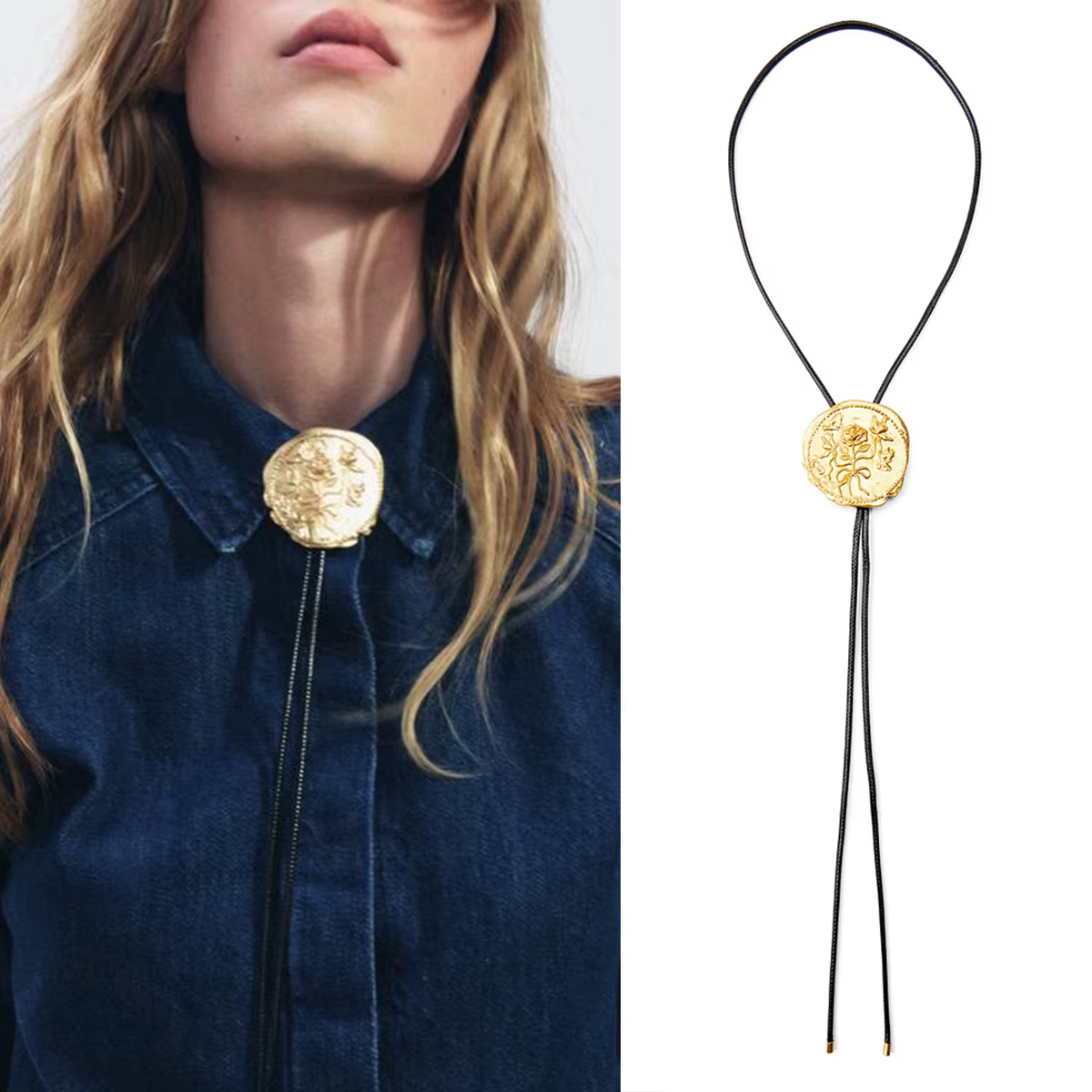 Collier pendentif rond en métal style cowboy vintage pour femme