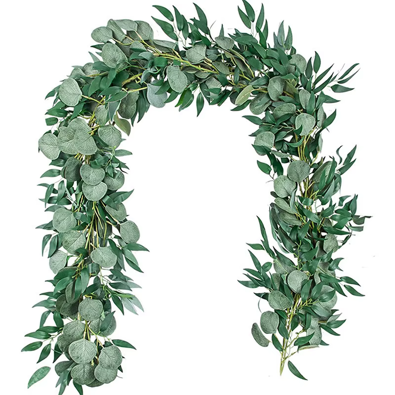 Couronne de Fleurs Vertes Artificielles Eucalyptus et Saule