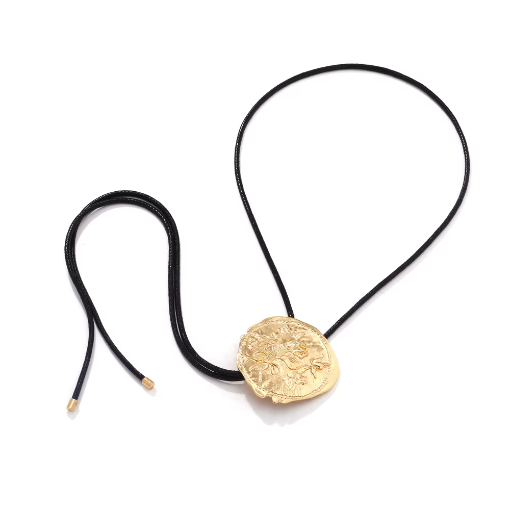 Collier pendentif rond en métal style cowboy vintage pour femme