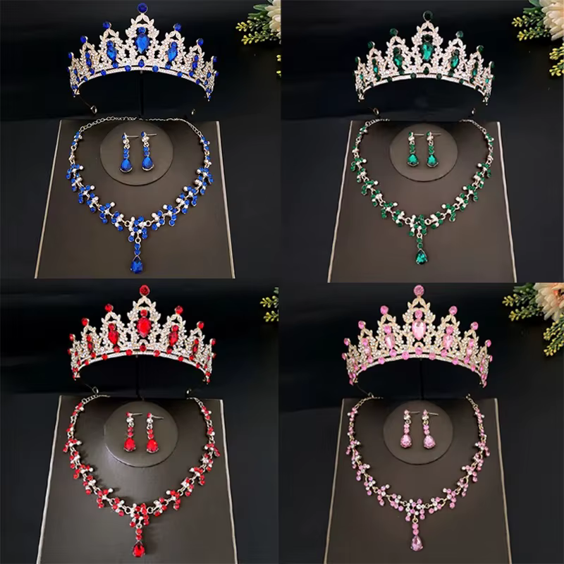 Bijoux de cheveux de mariée de luxe violet rose vert bleu rouge cristal couronnes et diadèmes baroques bandeau pour femmes diadème de fête de mariage