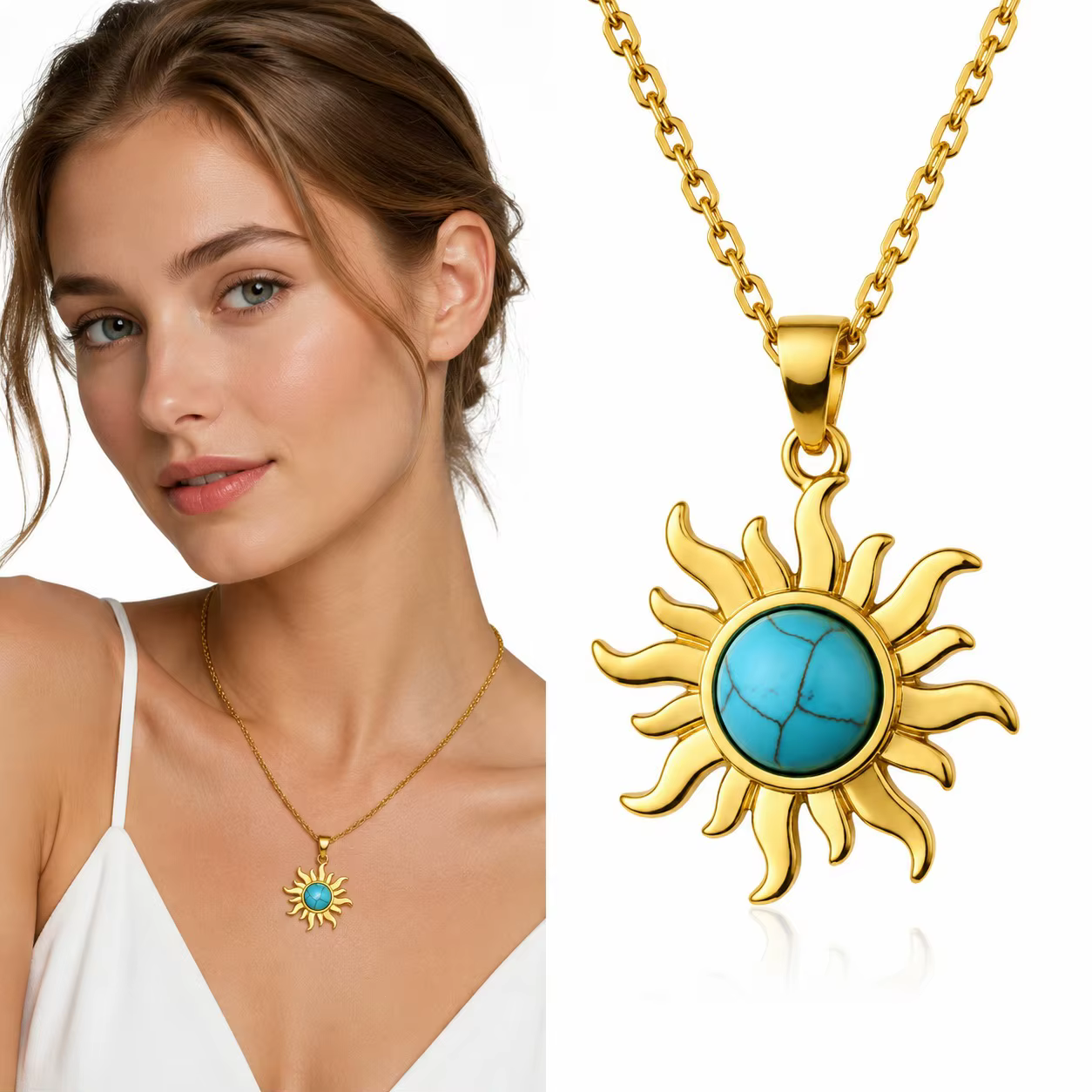 Collier de luxe en acier inoxydable motif tournesol