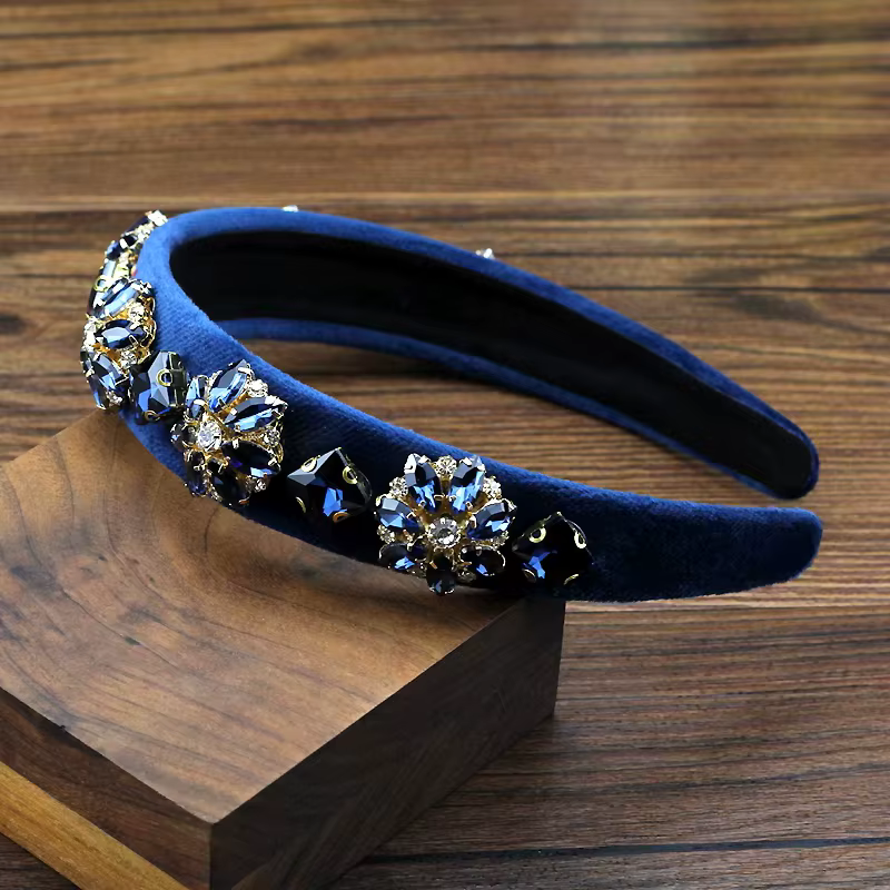 Serre-tête de luxe fait main en cristal bleu marine