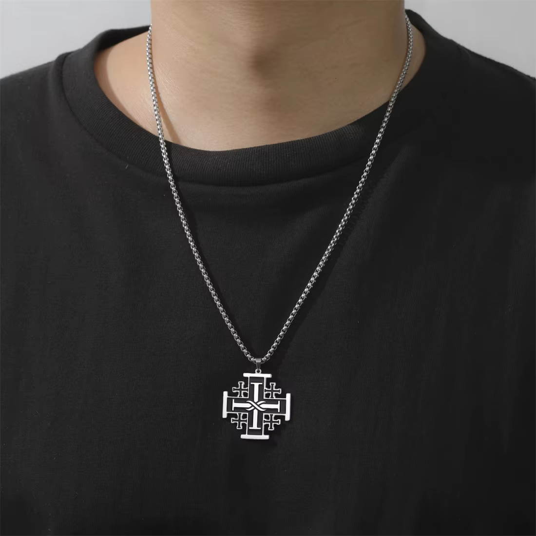 EUEAVAN jérusalem templier croix colliers en acier inoxydable croisé cinq fois