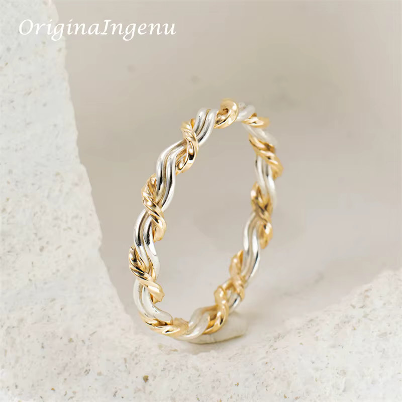 Bague tissée en argent 925 véritable pour femmes