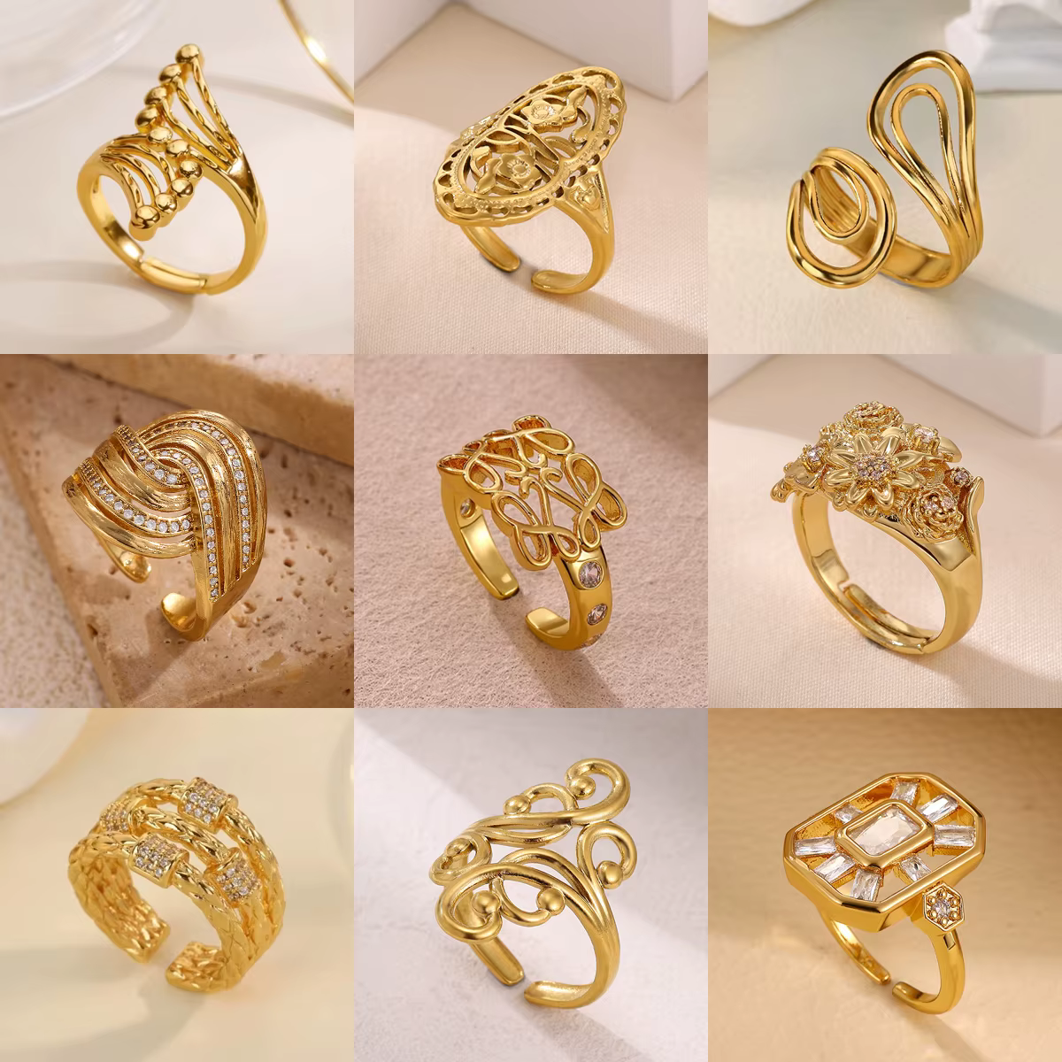 Bagues en zircone à géométrie unique pour femmes