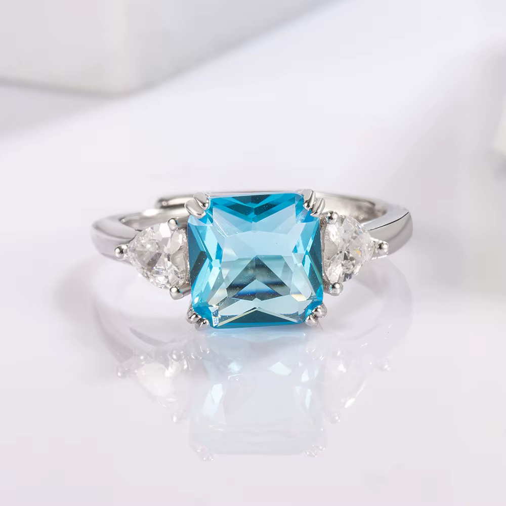 Bagues de fiançailles en argent Sterling 925 et Zircon bleu pour femmes
