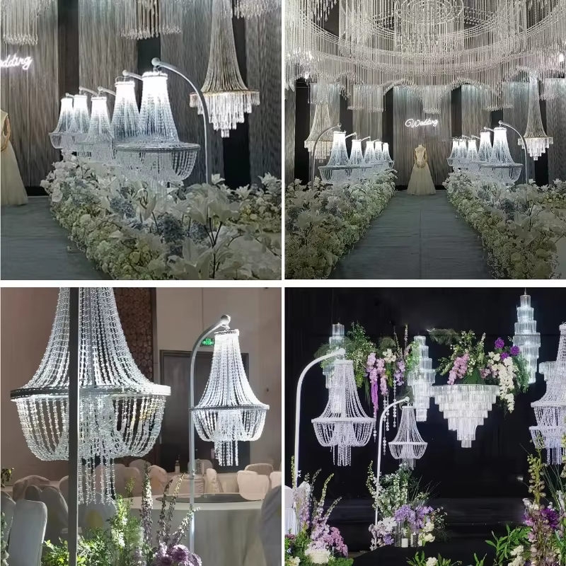 Lot de 4 supports floraux de luxe en acrylique avec arche en fer pour centres de table de mariage