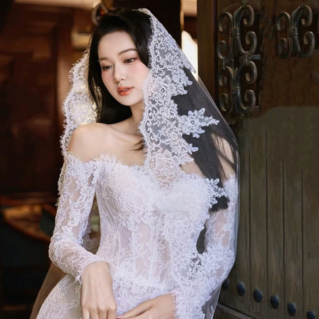 Nouveau Voile de Mariée Long en Dentelle 2026 – Voile de Mariage