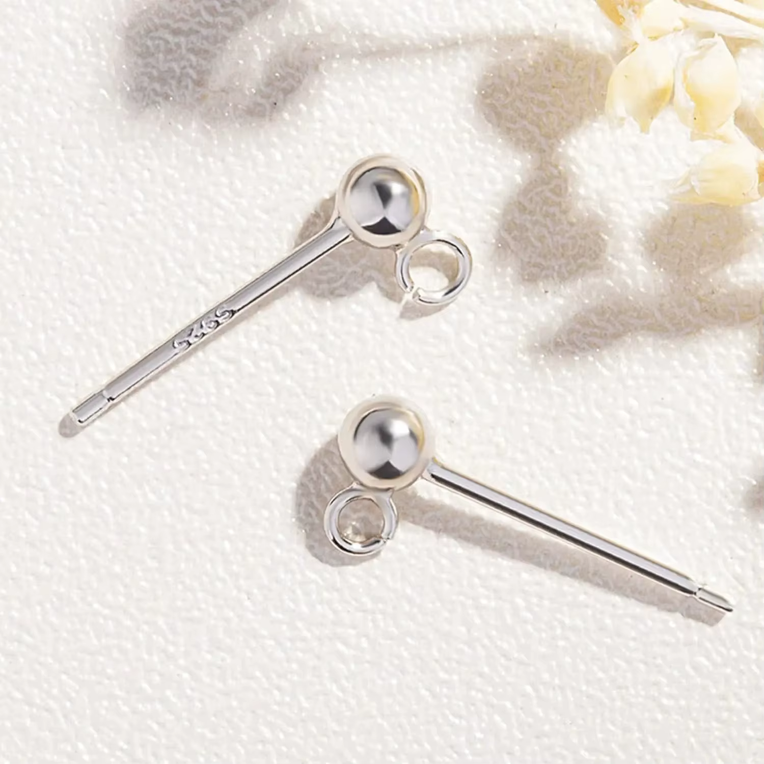 Lot de 20 clous d'oreilles en argent 925 | Taille 4x16 mm avec dos de 6 mm et anneaux de saut 50x4 mm | Kit de