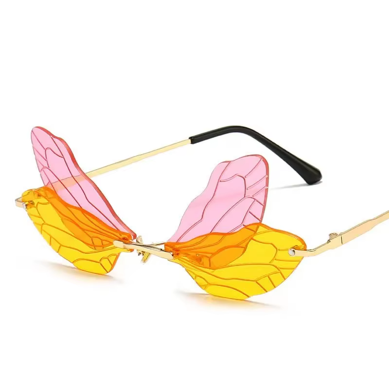 Lunettes de soleil sans monture ailes de libellule pour femmes
