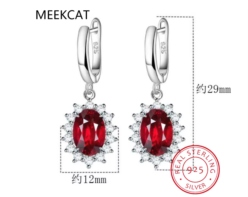 Princesse Diana ovale créé rubis rouge et véritable grenat naturel 925 boucles d'oreilles en argent Sterling pour les femmes pierres précieuses bijoux fins