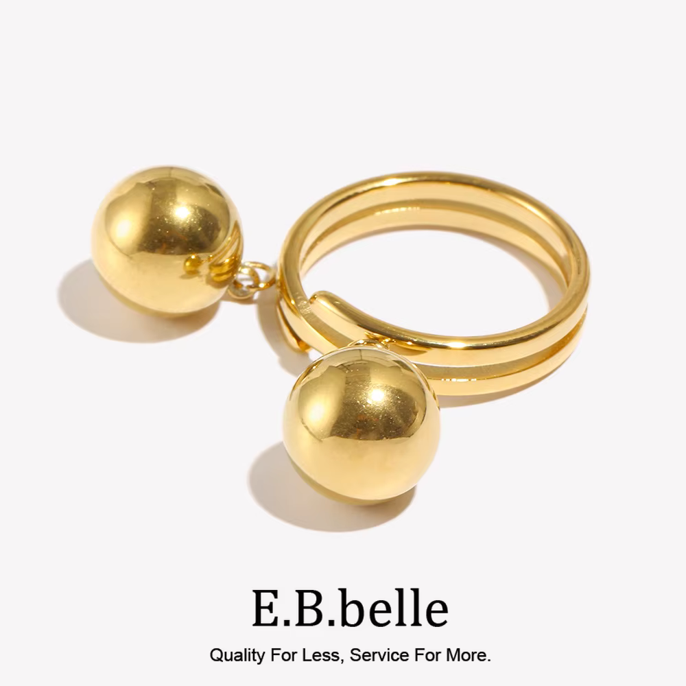 E.B.belle – bagues géométriques à Double boule en acier inoxydable plaqué or 18 carats pour femmes