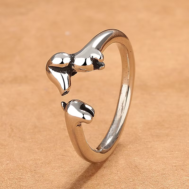Bague vintage en argent sterling 925 avec motif chien mignon pour femme