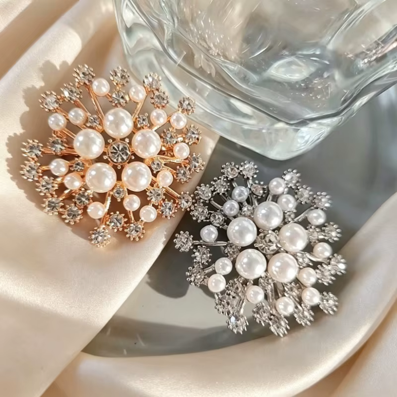 Broche de luxe en cristal de perle flocon de neige
