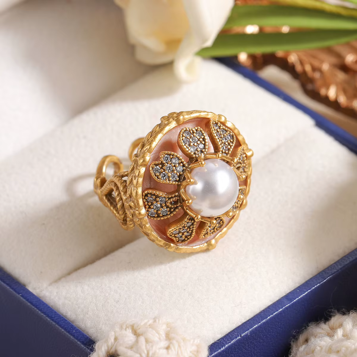 Bague vintage en perles pour femme