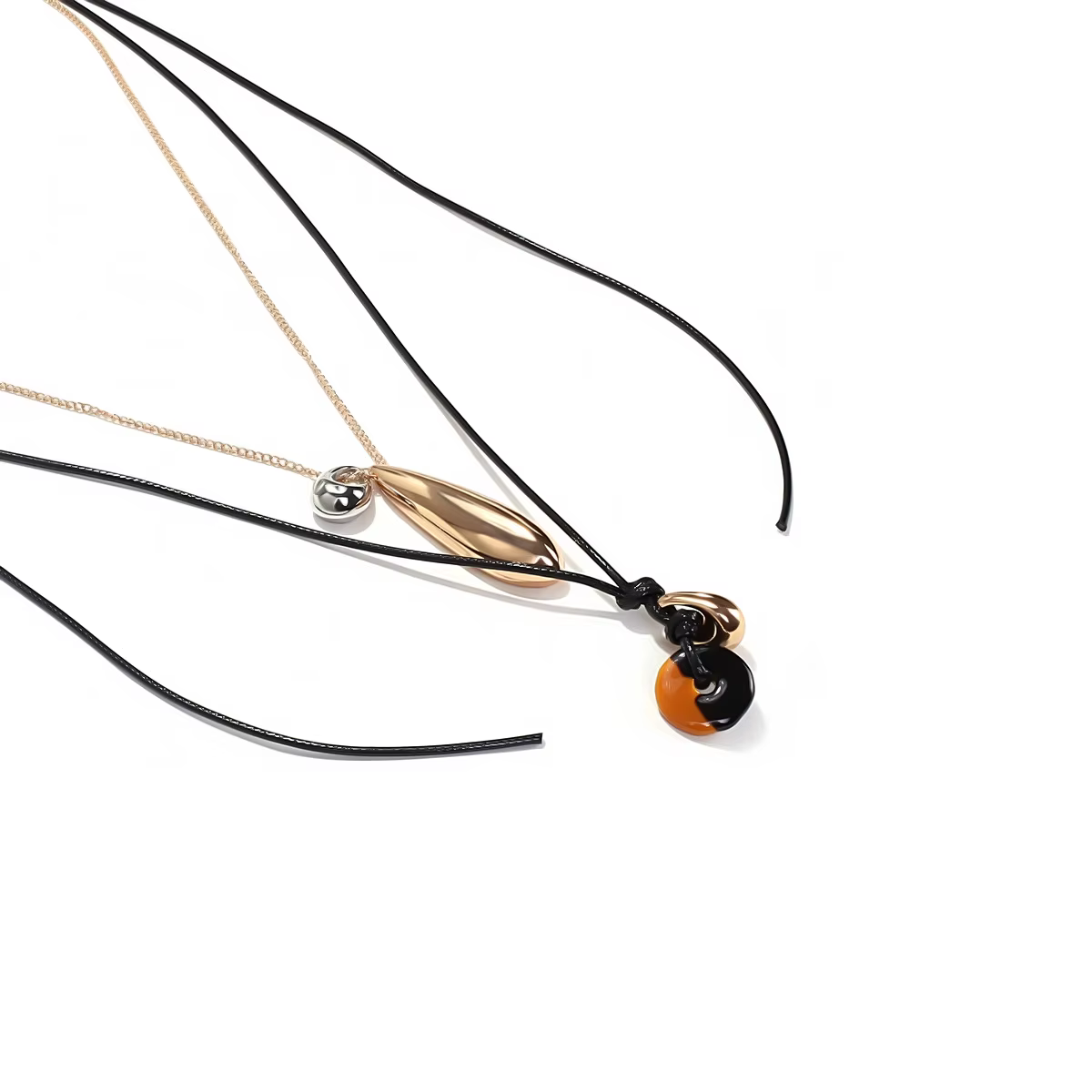 Collier pendentif goutte d'eau ZAA vintage 2 pièces/ensemble avec longue corde en cuir et chaînes métalliques pour femme