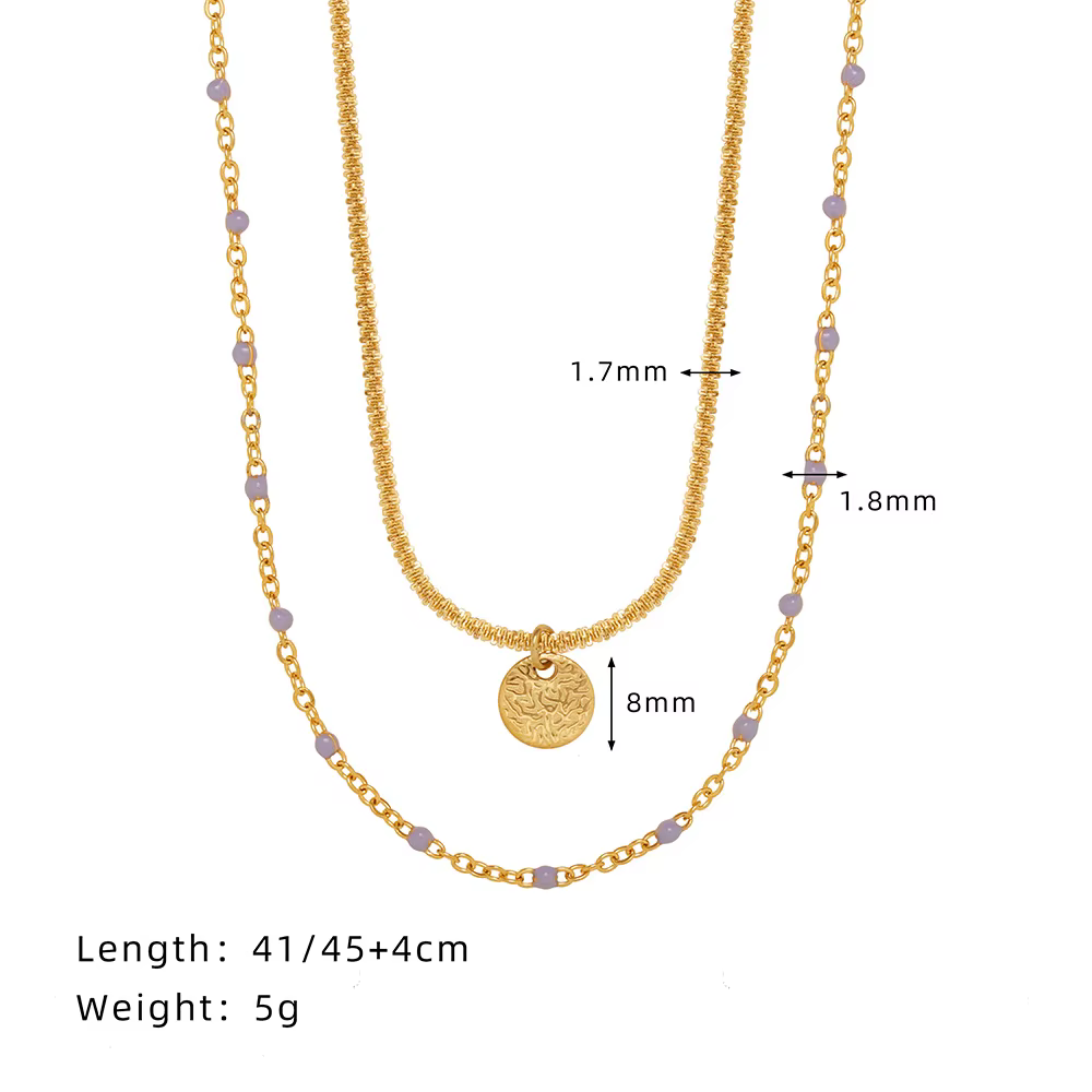 Amaiyllis lumière luxe feuille d'aluminium rond Double couche collier pendentif Niche lilas Beanie chaîne