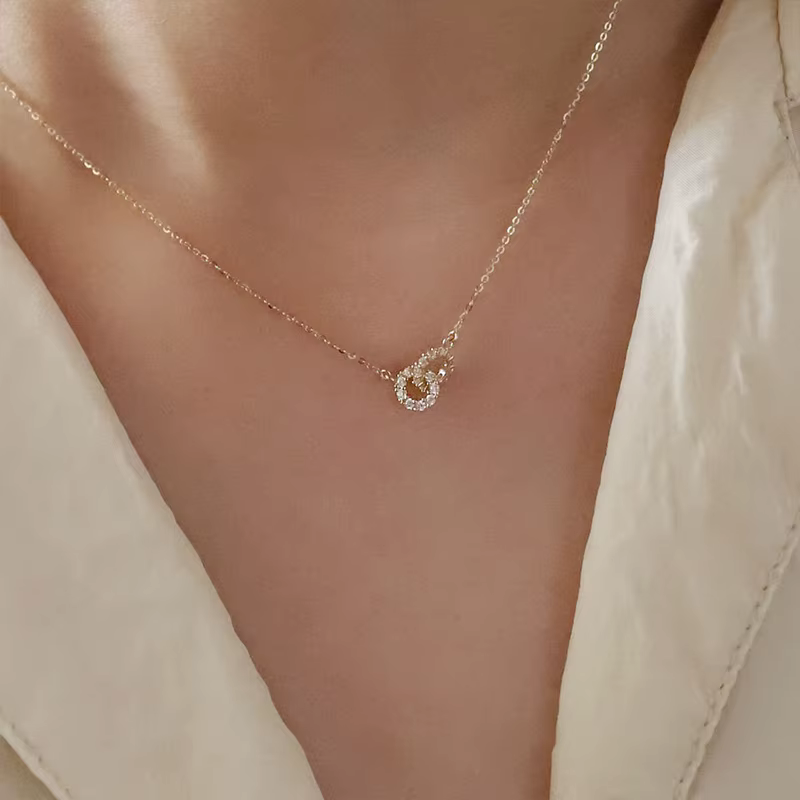 Collier Double anneau en argent Sterling 925 et Zircon