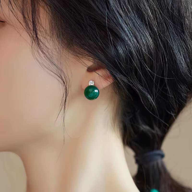Boucles d'oreilles pendantes Minar de luxe en pierre naturelle de jade vert et zircone cubique pour femme