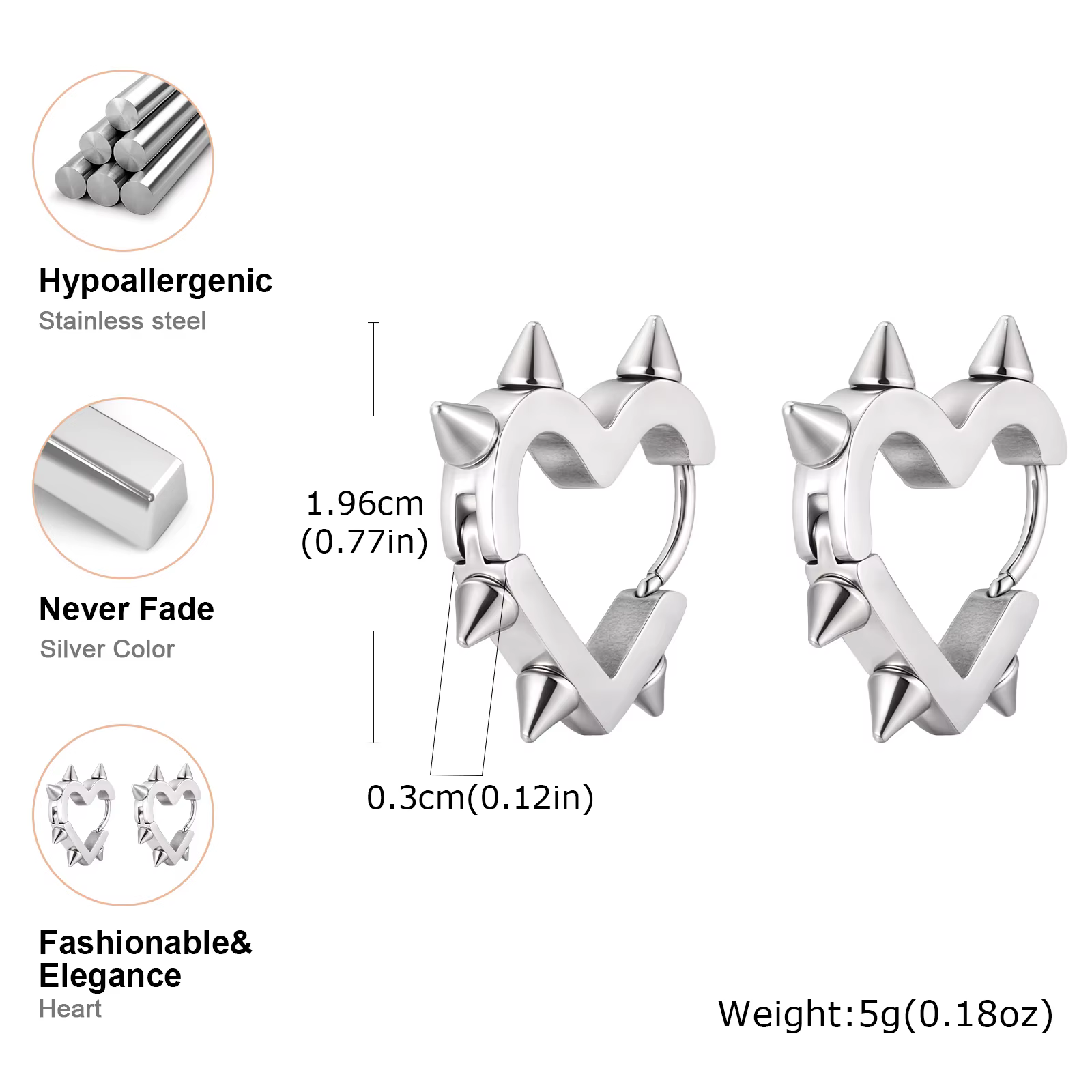 Boucles d'oreilles gothiques créatives Punk en forme de cœur