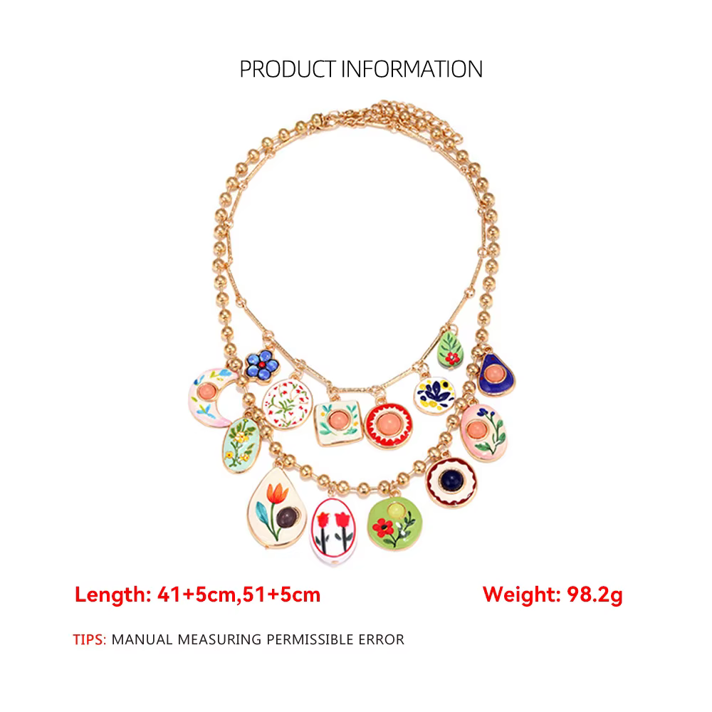 Collier ras du cou bohème en émail floral pour femme