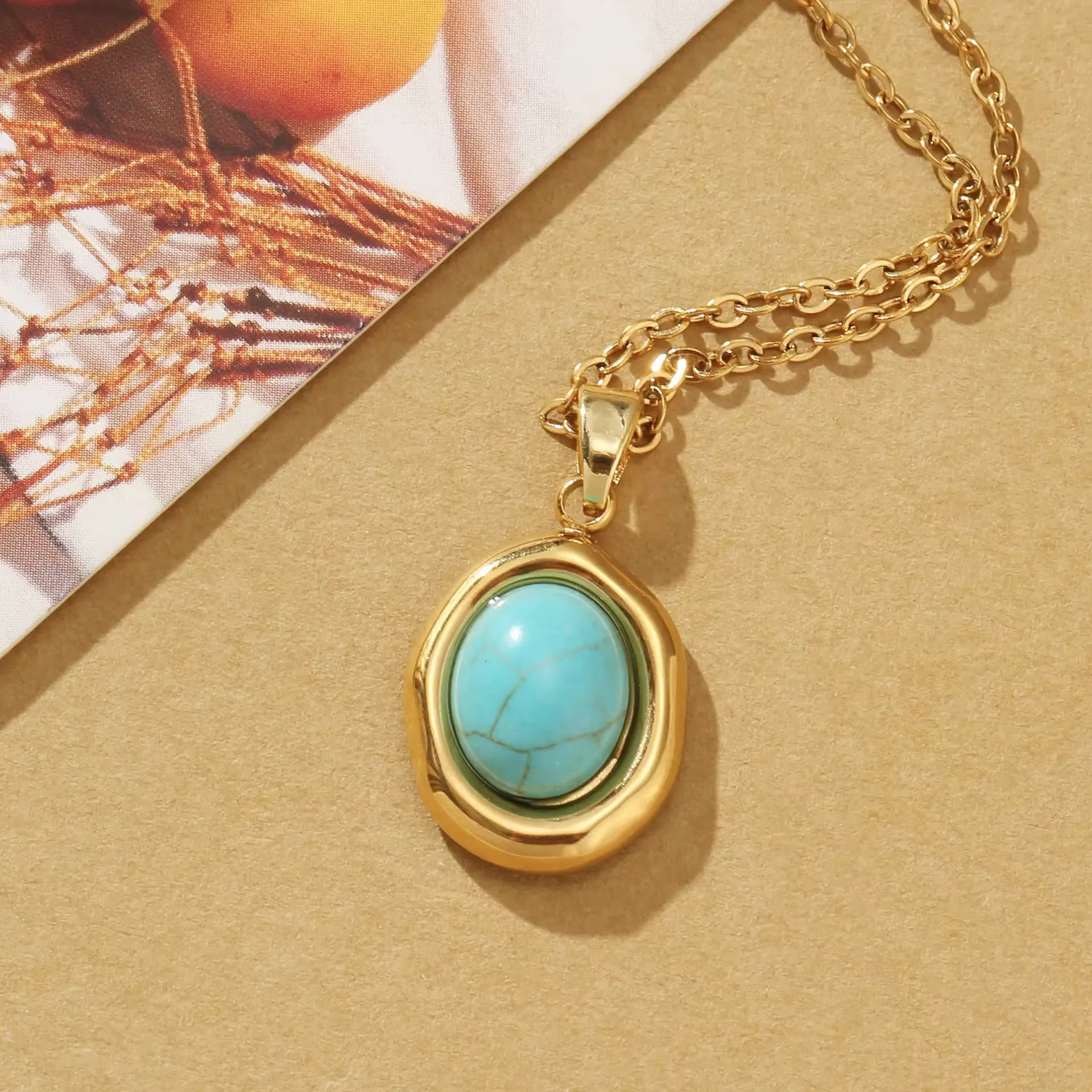 Collier pendentif Turquoise coloré or et argent à la mode