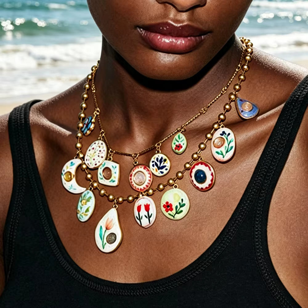 Collier ras du cou bohème en émail floral pour femme