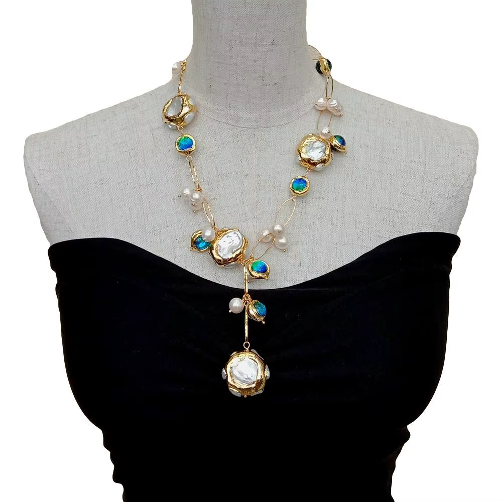 Offre Spéciale! Collier rempli d'or en verre de Murano bleu
