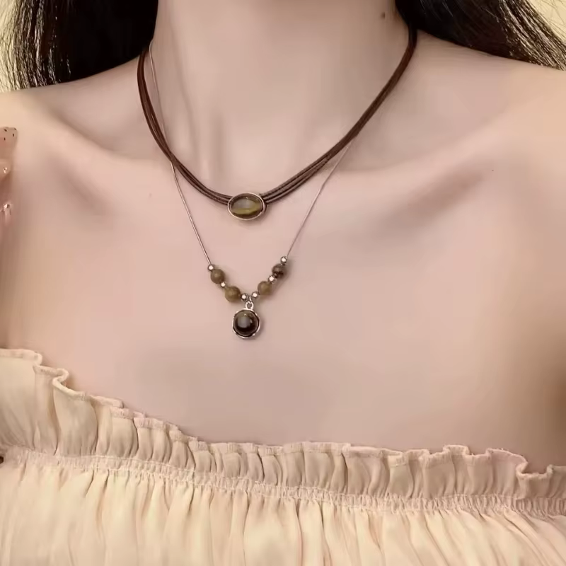 Collier en pierre d'oeil de tigre naturel pour hommes et femmes