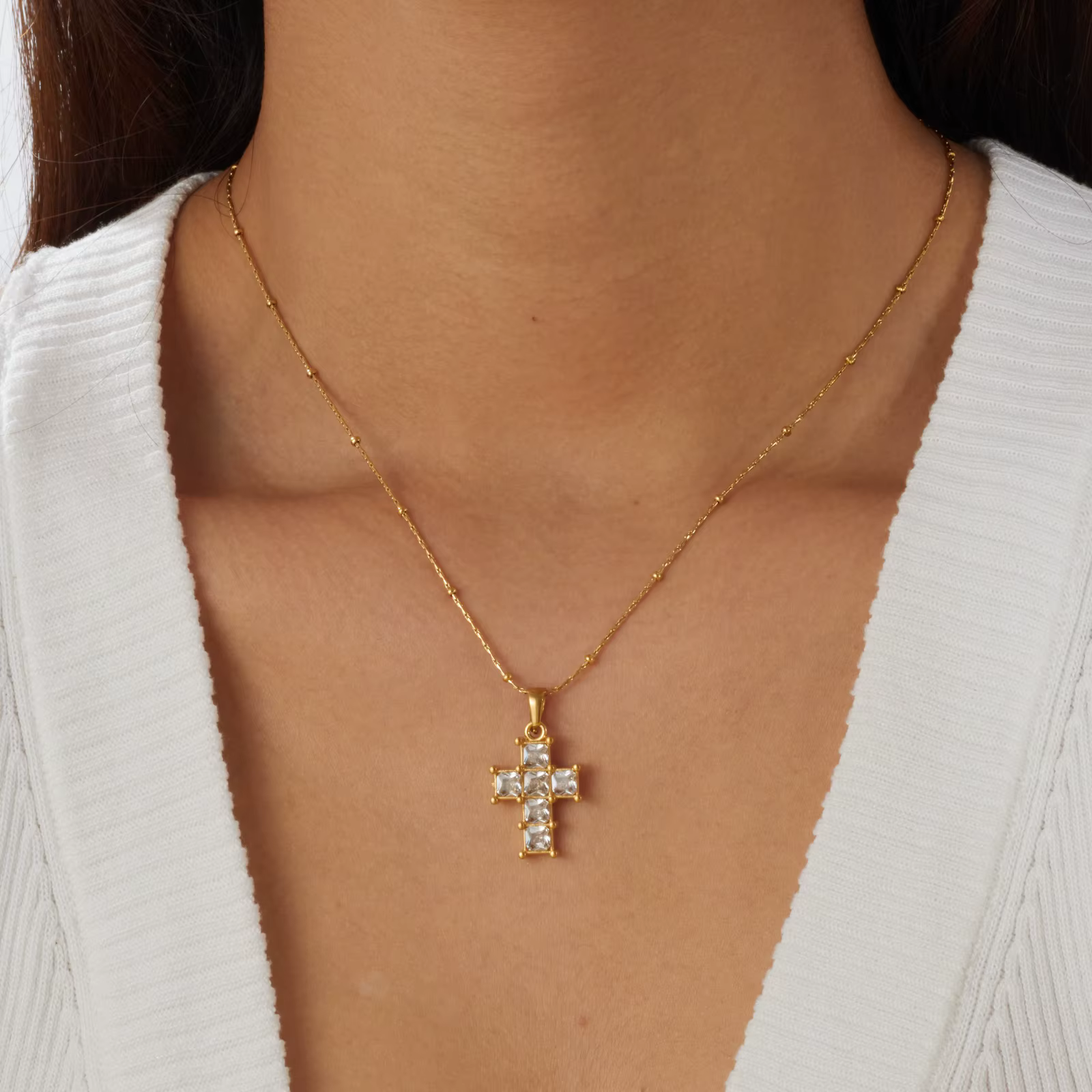 DIEYURO – collier avec pendentif croix dorée en acier inoxydable 316L