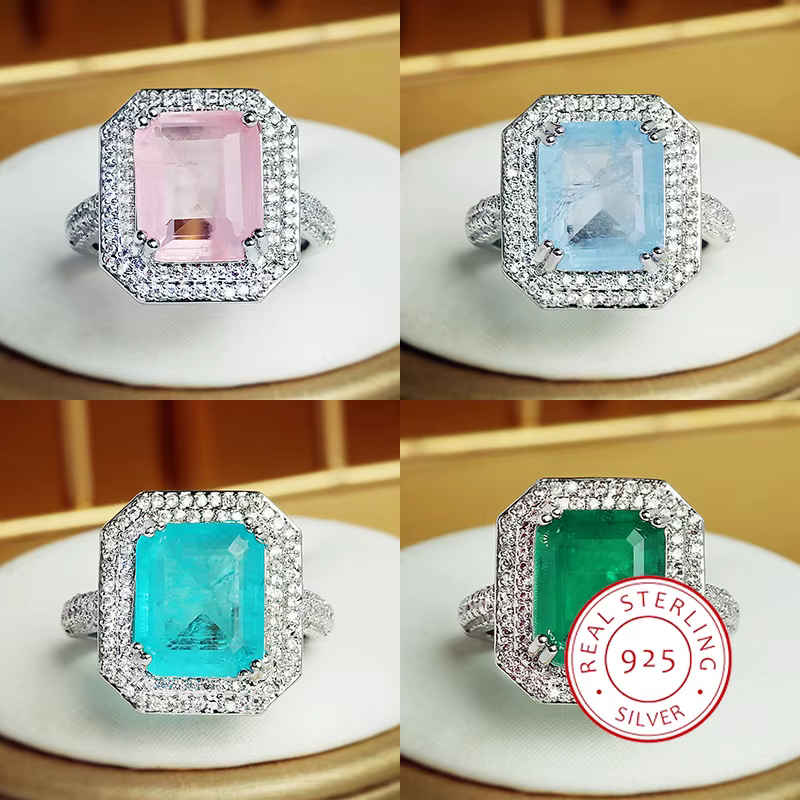 Bague Paraiba en Zircon rose/bleu/vert pour femmes