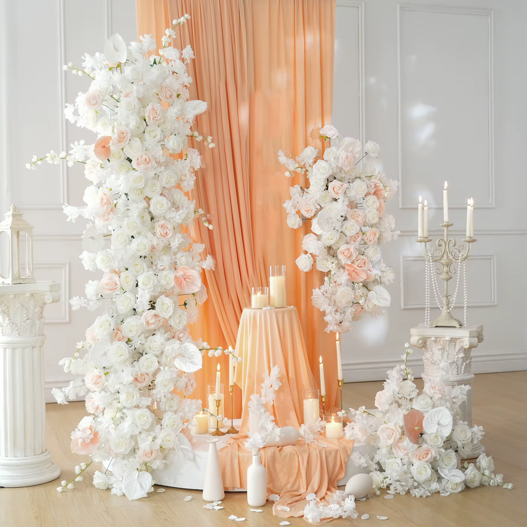H7508 HMEOT mariage blanc rose Plam Roses suspendus Arrangement Floral allée cérémonie décoration Table canapé fleur coureurs rangées