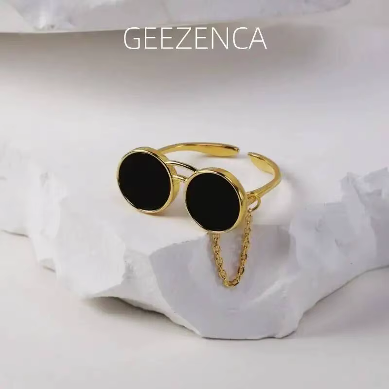 Bague Ouverte en Forme de Lunettes de Soleil en Argent Sterling 925 pour Femme