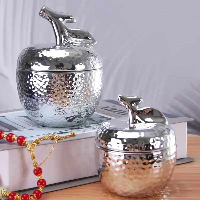 Boîte de rangement en céramique dorée pour bijoux