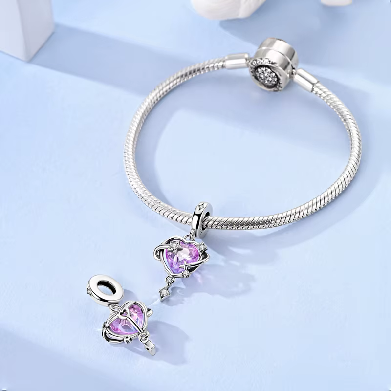 Breloques planète d'amour en argent Sterling 925
