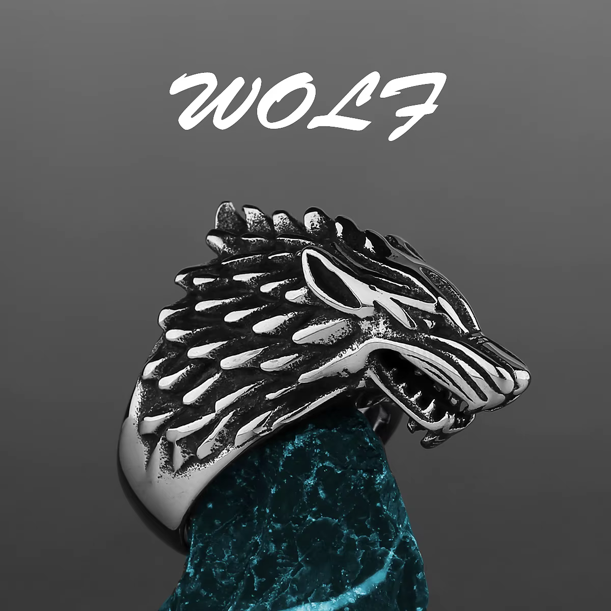 Bague tête de loup dominateur Viking pour hommes