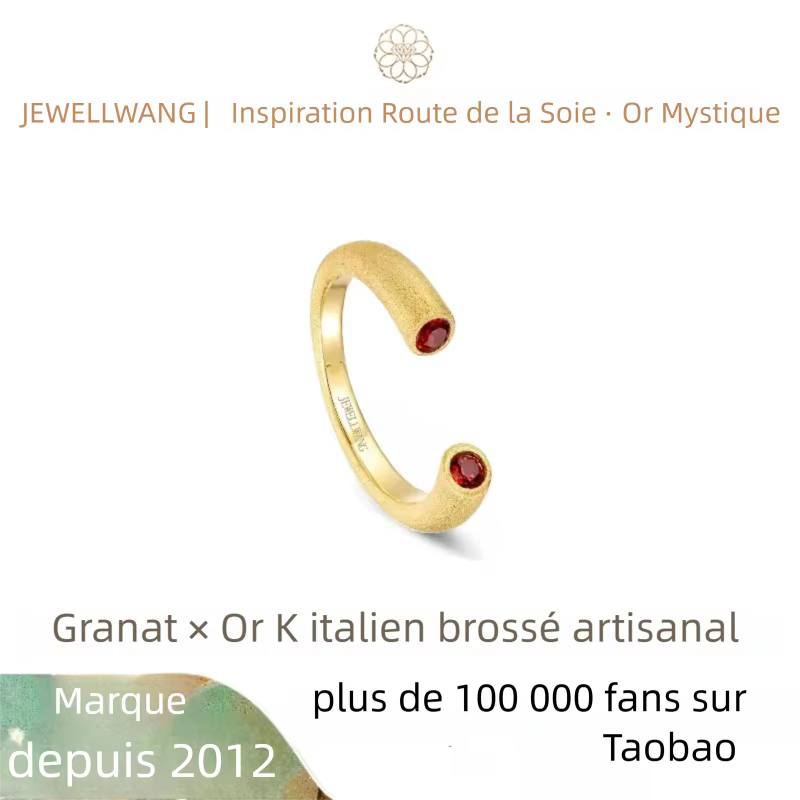 JEWELLWANG Bague ouverte ajustable en grenat naturel