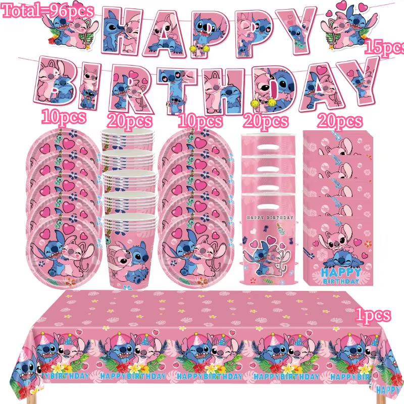 Décorations d'anniversaire Stitch & Ensemble de vaisselle