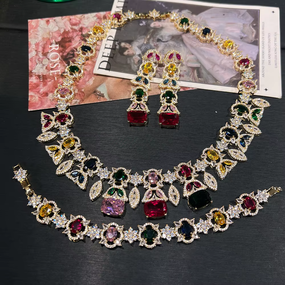 Ensemble de bijoux de mode en cuivre incrusté de zircon
