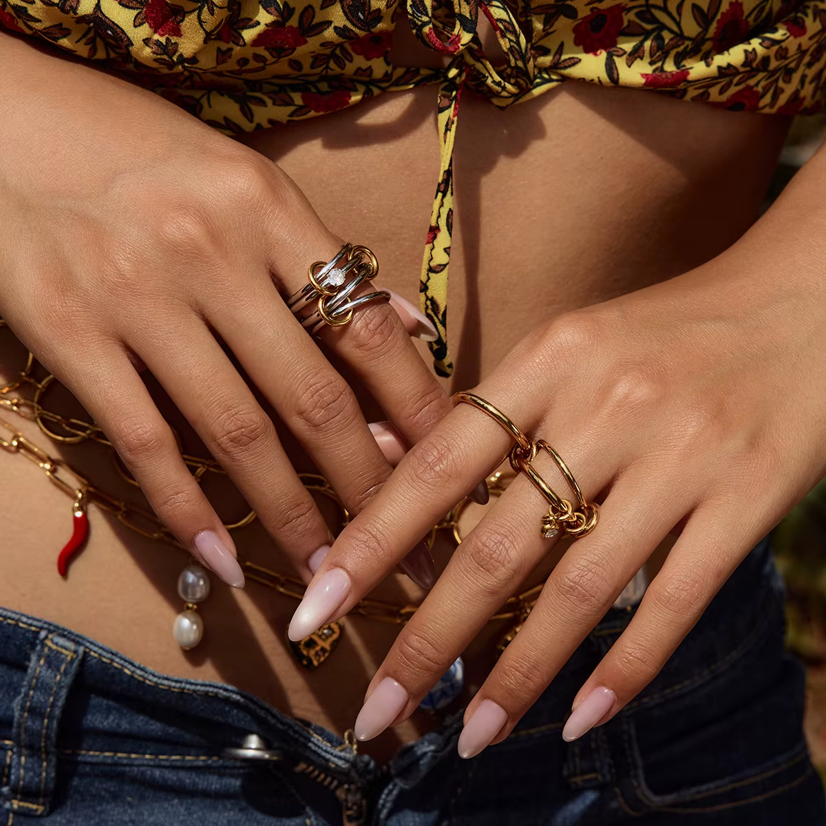 Yori – bague multi-doigt géométrique minimaliste en Zirconium pour femmes