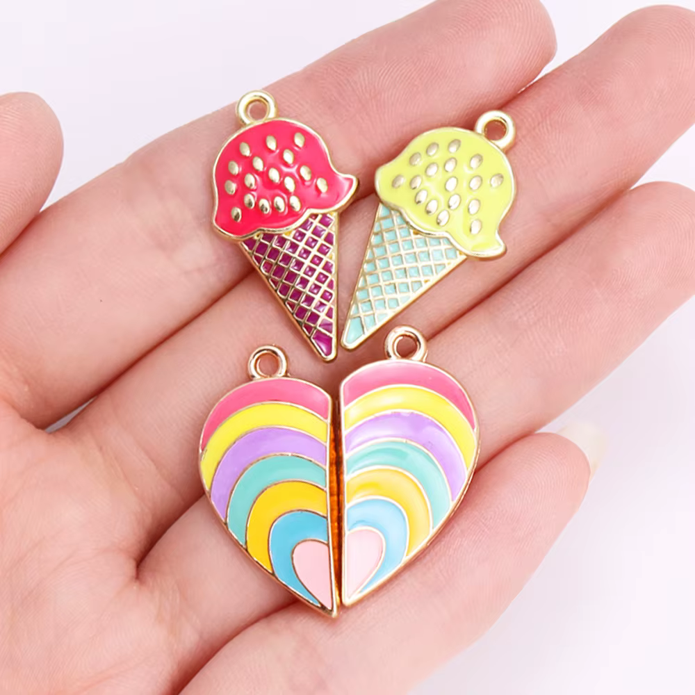 2 paires d'émail arc-en-ciel coeur cassé épissage breloque meilleurs amis pendentif bricolage femmes fille collier BFF amitié bijoux cadeaux
