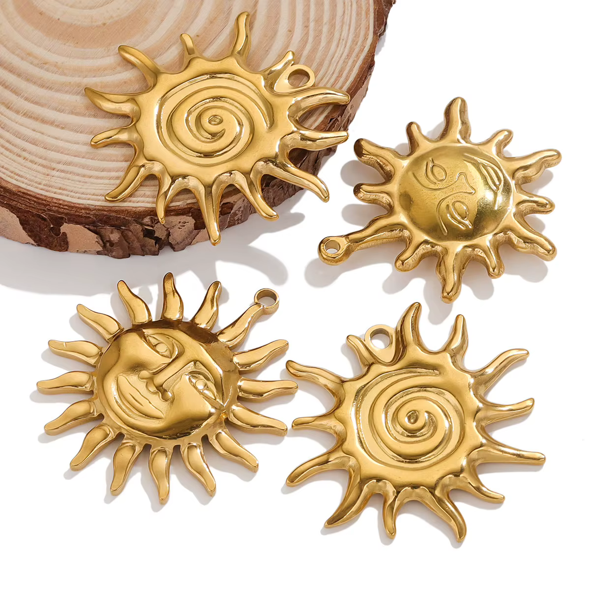 Pendentif soleil visage Smiley en acier inoxydable