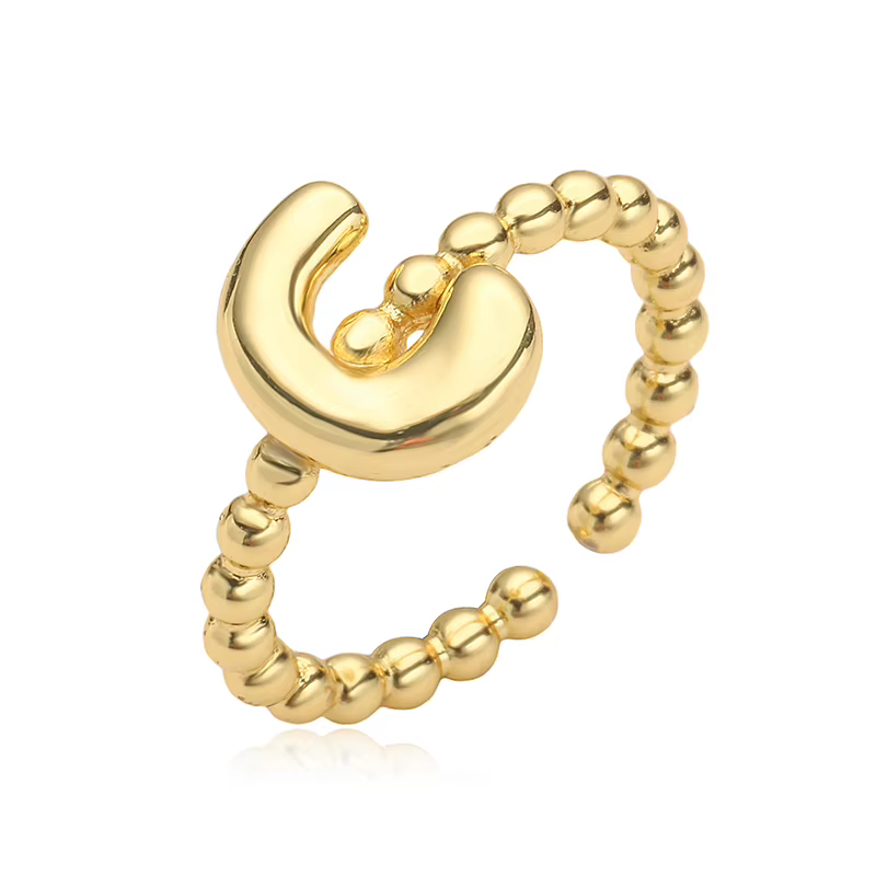 HECHENG, Grosses Lettres A-Z Initiales Bague Couple Anneau En Laiton Métal 18K Plaqué Or Matériel Bijoux Twist Ring 1 Pcs