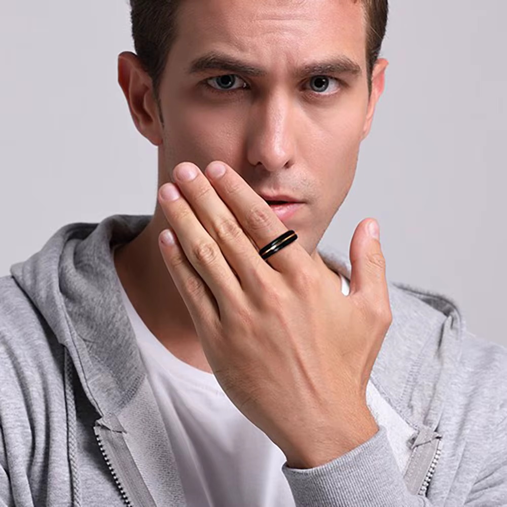 Bague en acier au tungstène pour homme