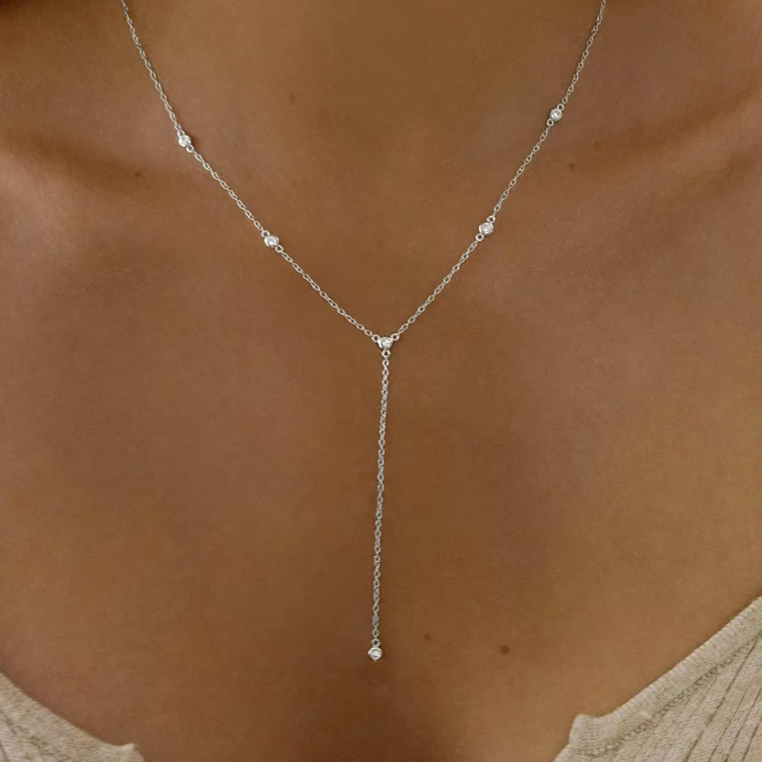 Collier Lariat plaqué or CZ pour femmes