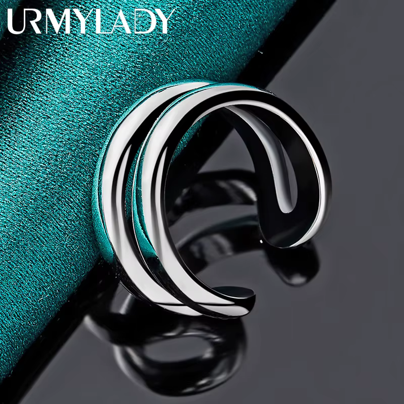 URMYLADY – bague Double ronde réglable en argent Sterling 925 pour femmes