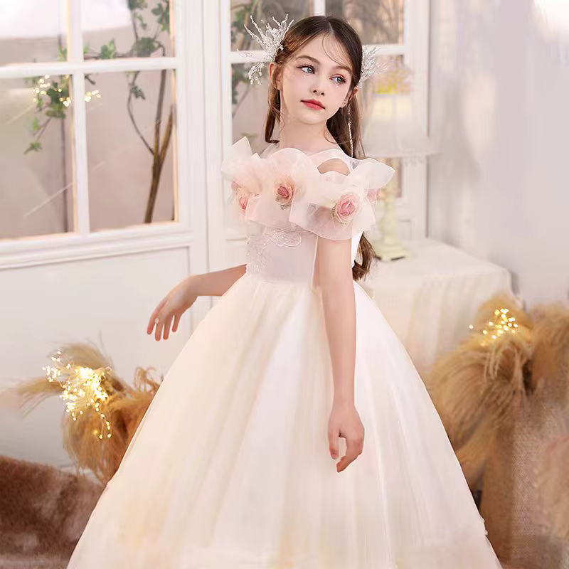 Jill Wish J111 robe de fille Champagne élégante avec fleurs princesse enfants mariage fête d'anniversaire